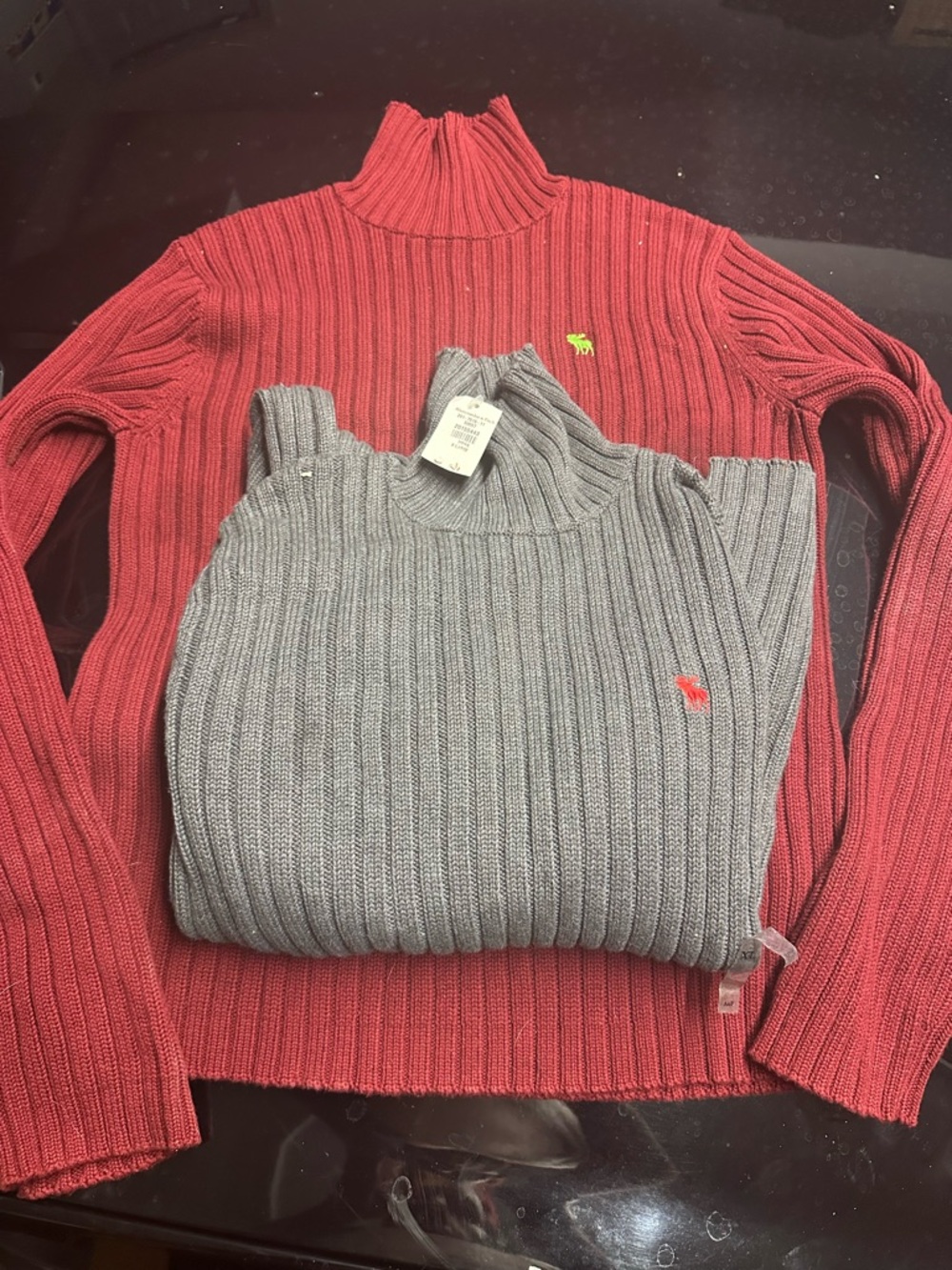 Abercrombie & Fitch Knit Turtleneck Sweater Set - Red & Gray